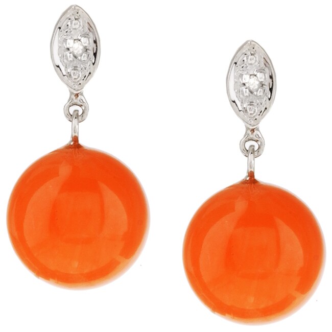 14k White Gold Coral and Diamond Post Earrings  