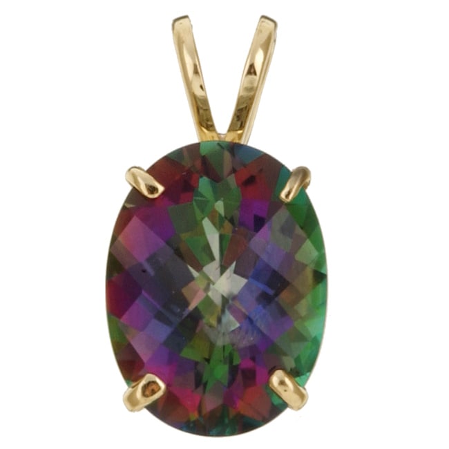 14k Yellow Gold Oval Mystic Fire Topaz Pendant  