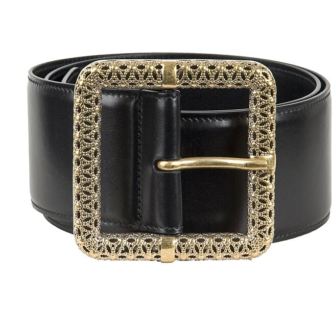 Shop YSL Women's Black Leather Wide Buckle Belt - Free Shipping Today ...