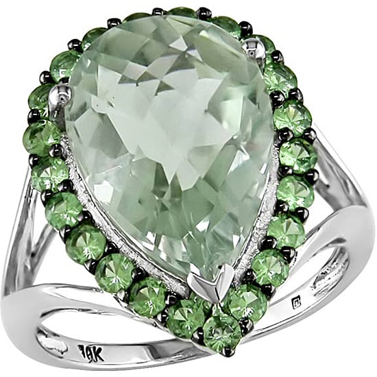 10k White Gold Green Amethyst and Tsavorite Ring  