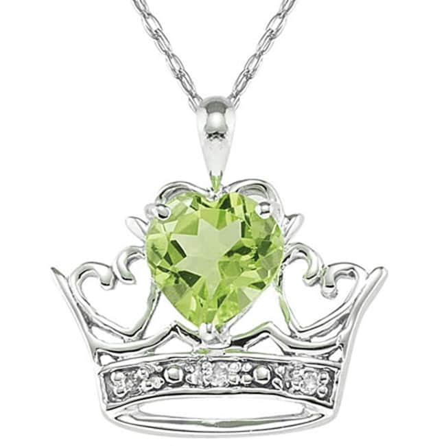 10k White Gold Peridot and Diamond Crown Necklace  