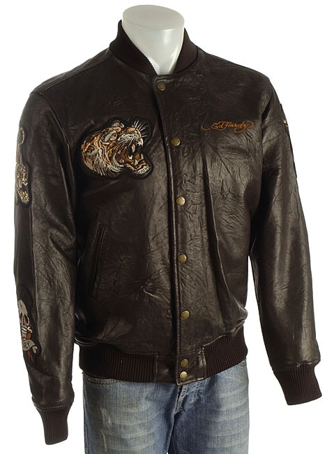 Ed Hardy Men's 'Varsity' Leather Jacket - Free Shipping Today