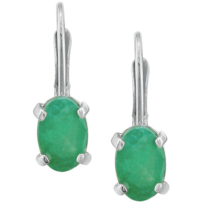 14k White Gold Oval Emerald Leverback Earrings On Free 14k White Gold Oval Emerald Leverback Earrings