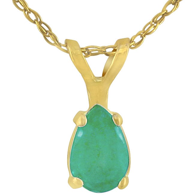 14k Yellow Gold Pear shape Emerald Necklace  