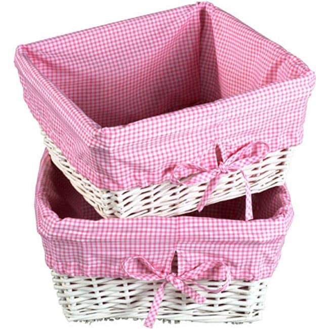 Set of Three Wicker Nursery Baskets with Liners - White - Badger