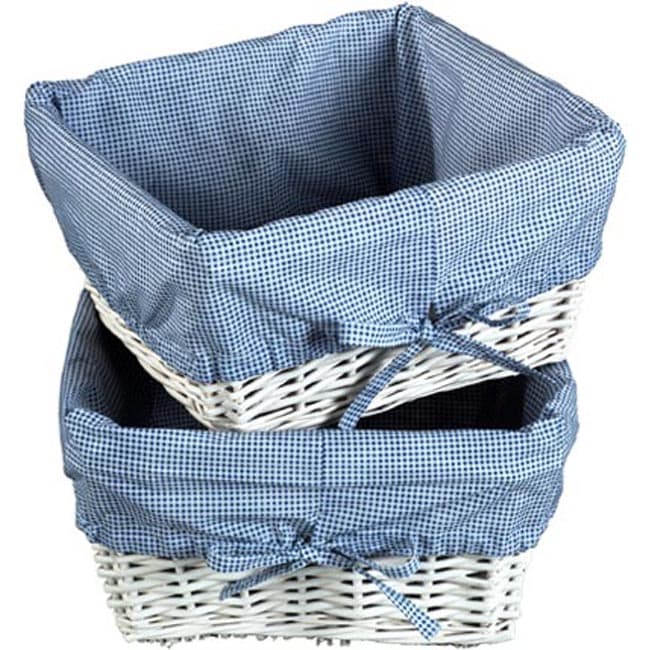 Set of Three Wicker Nursery Baskets with Liners - White - Badger