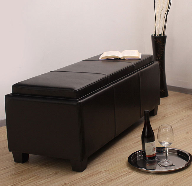 Flip-top Black Leather Storage Bench - Free Shipping Today - Overstock