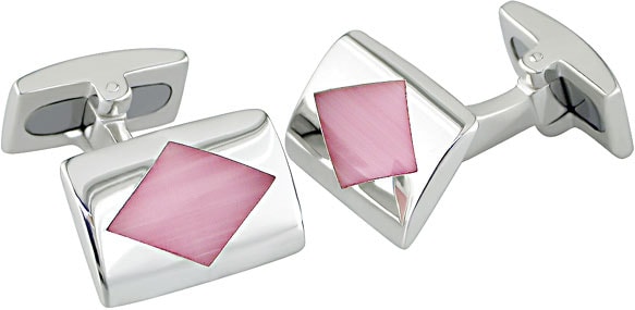 Sterling Silver Pink Cats Eye Cuff Links  