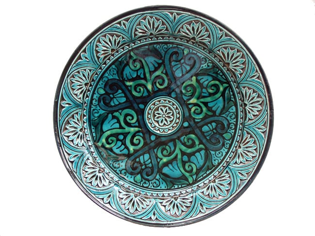 Engraved Turquoise Ceramic Plate (Morocco)  