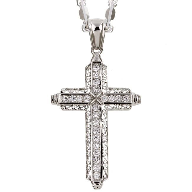 Sterling Silver 28 inch CZ Cross Necklace