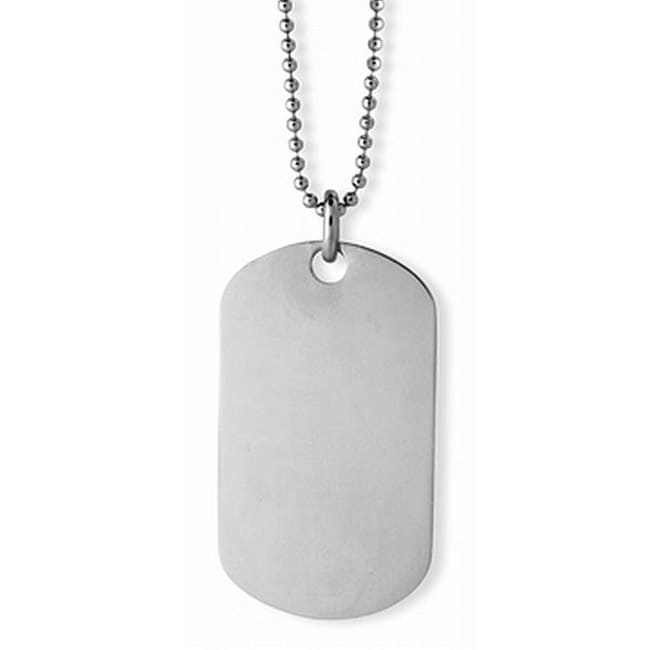 14k White Gold Overlay Engravable Dog Tag Necklace  