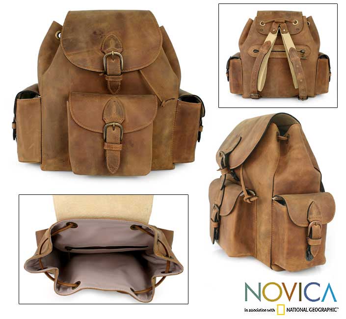 Leather Weathered in Honey Brown Backpack (Mexico)  