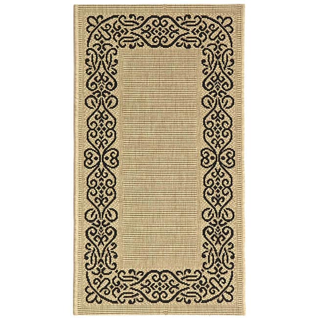 Indoor/ Outdoor Ocean Sand/ Black Rug (2 X 37) (BeigePattern BorderMeasures 0.25 inch thickTip We recommend the use of a non skid pad to keep the rug in place on smooth surfaces.All rug sizes are approximate. Due to the difference of monitor colors, som