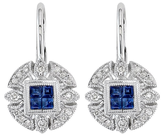 14k Sapphire & Antique Diamond Leverback Earrings  