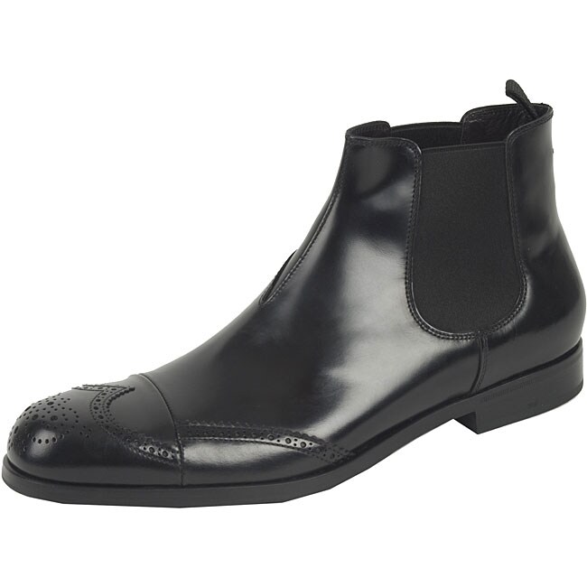 Prada Men's Black Leather Ankle Boots - 11400752 - Overstock.com ...