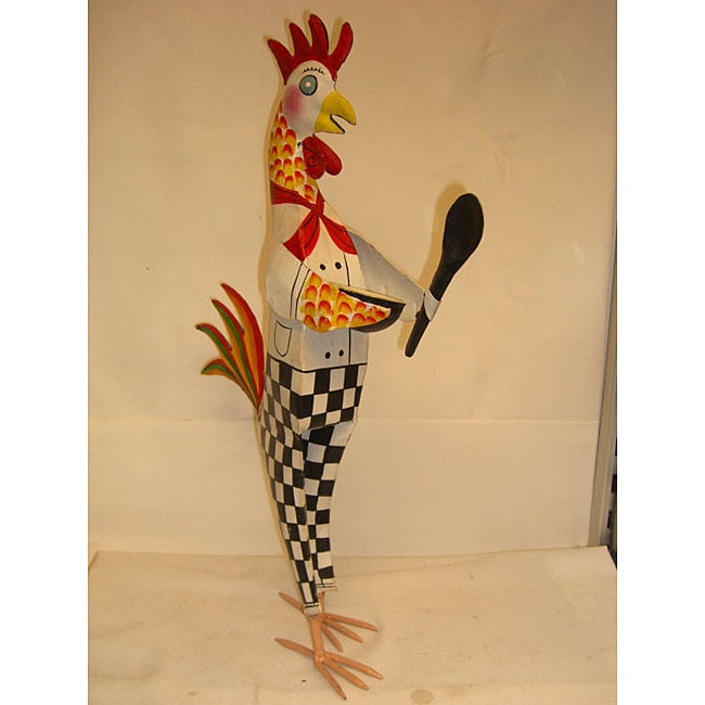 shop hand-painted metal chef rooster with mixing bowl - free