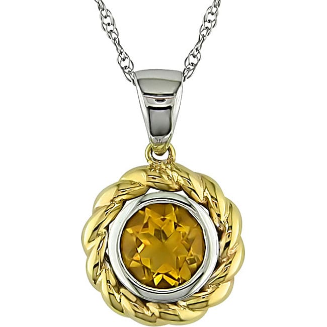 10k Two tone Gold Round Citrine Necklace  