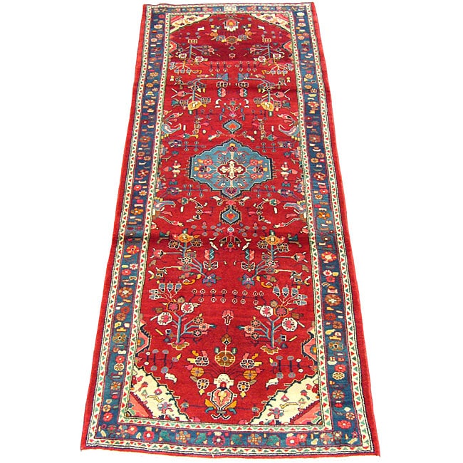 Persian Sarouk Red/ Navy Runner Rug (4 x 105)  