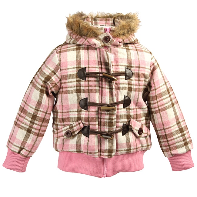 Bongo Girls Plaid/ Faux Fur Bomber Jacket with Toggles   