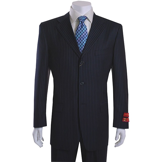 Mantoni 3 button Navy Blue Pinstriped Wool Suit