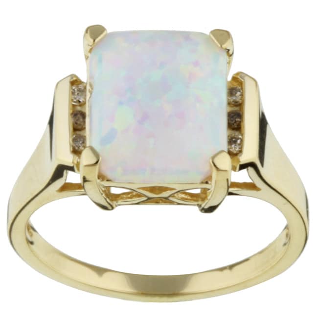 14k Gold Created Opal and Diamond Accent Ring