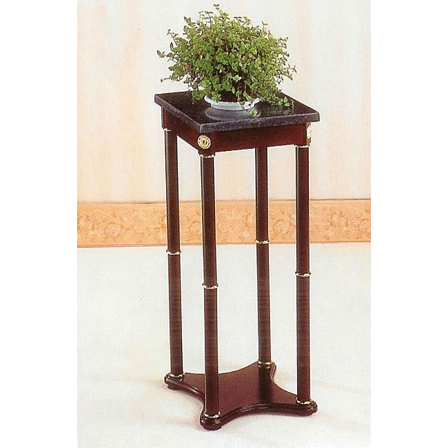 Green Marble High Top Cherry Finish Wood End Table