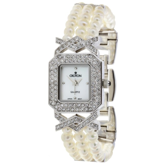 Croton Womens White Freshwater Pearl Watch Set  