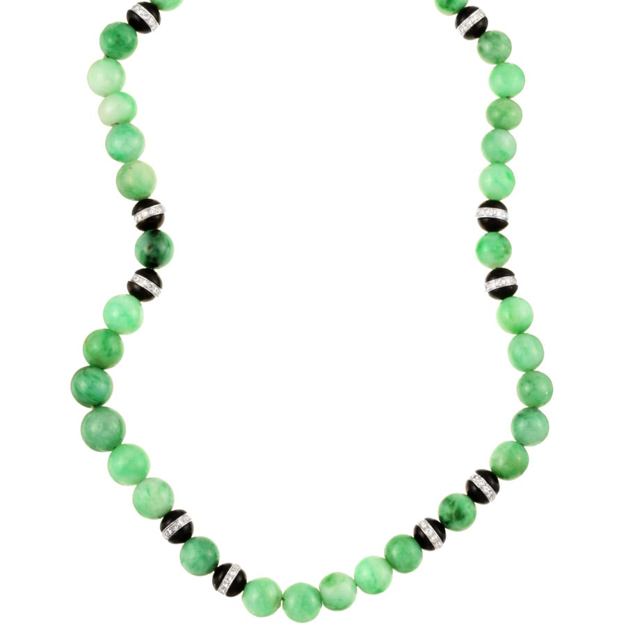 Natural Jade Bead 2 1/2ct TDW Diamond Necklace (J, SI1)