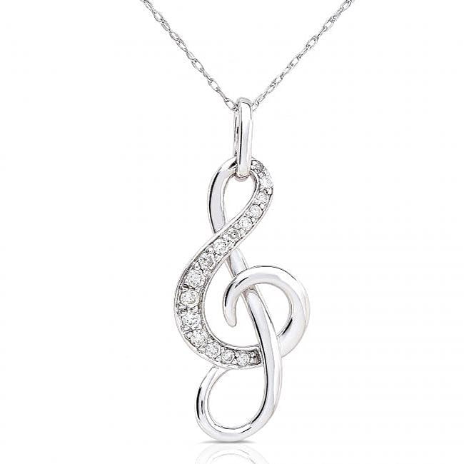 14k Gold 1/6ct TDW Diamond Musical Note Necklace  