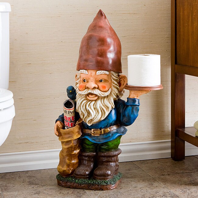 Collections Etc Whimsical Winter Gnome Holding Nose Toilet Paper Holder - Red - 15.500 x 10.000 x 8.500 65140