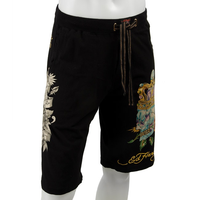 Ed Hardy Mens King Skull Print Cotton Shorts  