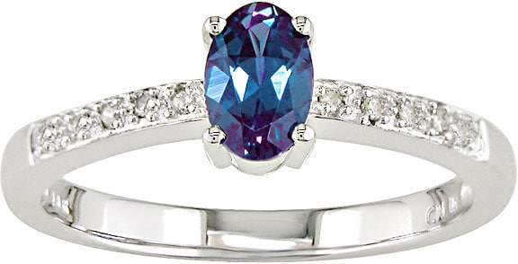 14k Gold Diamond Created Alexandrite Ring  