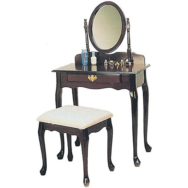 Hardwood Vanity Set with Stool  