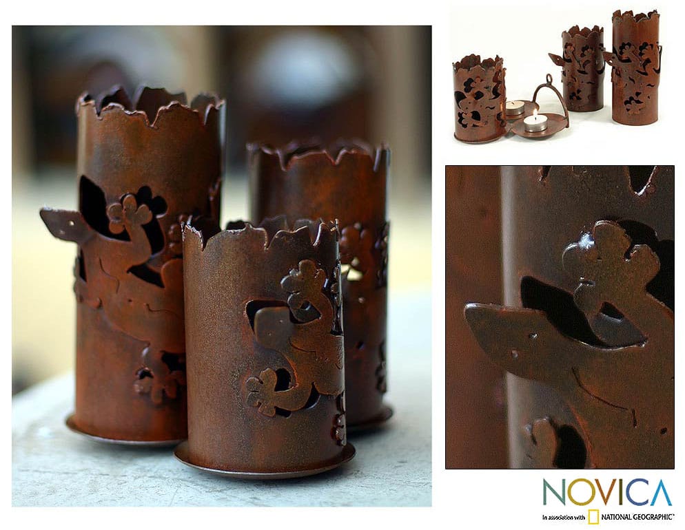Handmade Iron 'Starlight Geckos' Candleholders (Mexico)