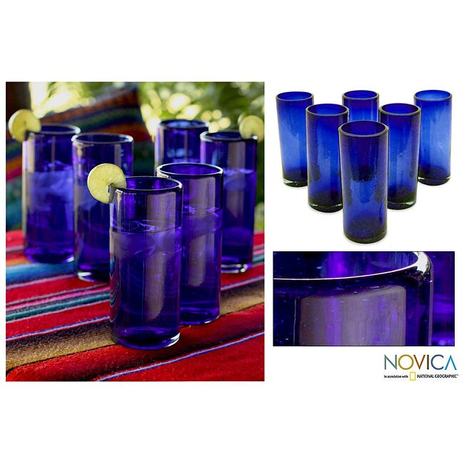 This item Set of 6 Blown Glass Pure Cobalt Highball Glasses (Mexico 