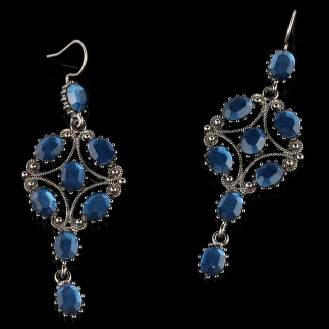 Kenneth Jay Lane Gunmetal Blue Stone Earrings  