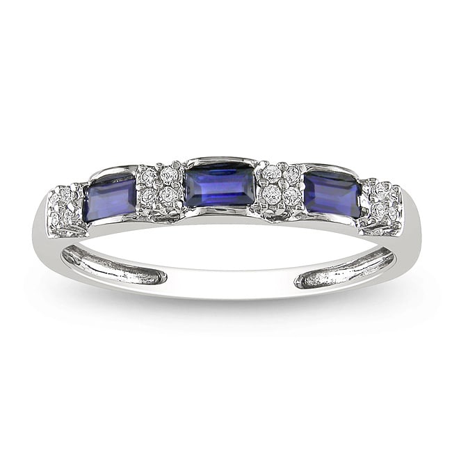 Miadora 10k White Gold Sapphire and 1/10ct TDW Diamond Ring (H I, I1