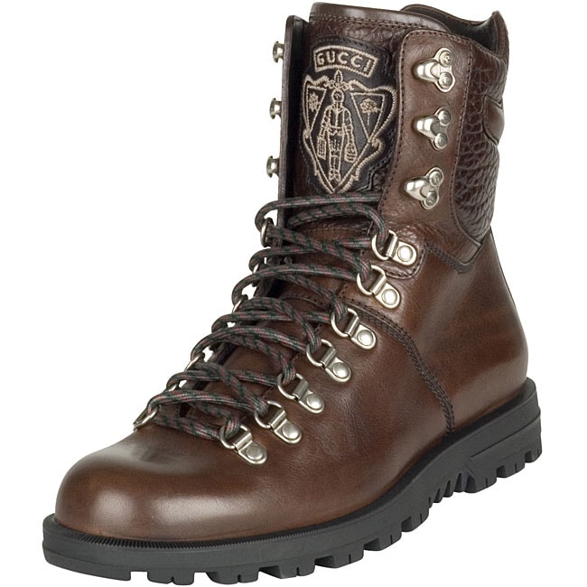 Gucci Men&#39;s Brown Leather Lace-up Ankle Boots - Free Shipping Today - www.bagssaleusa.com - 11477688