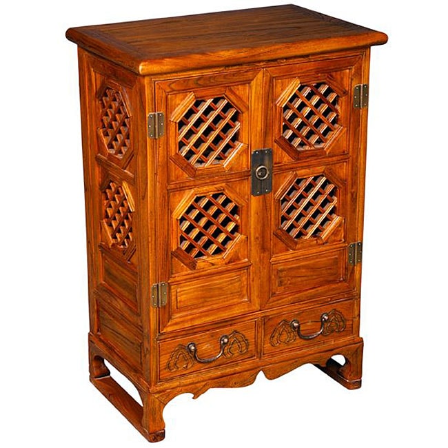 Hand carved Lattice windowed Storage Cabinet