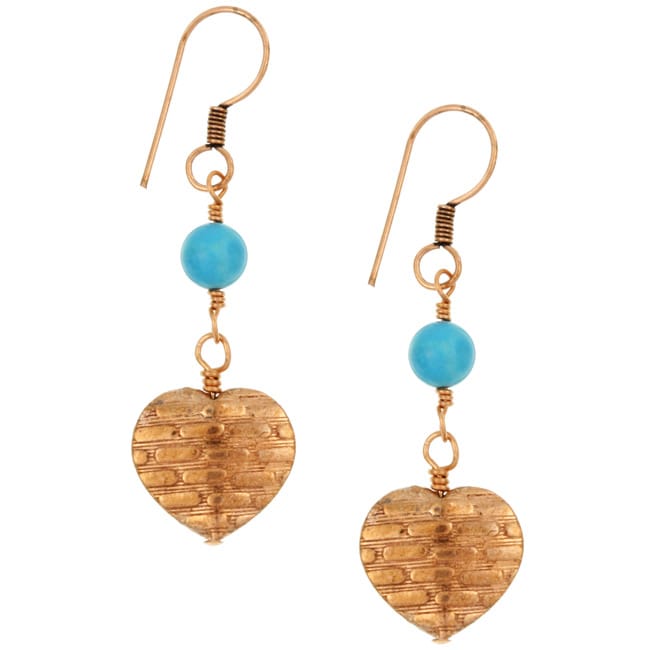 Charming Life Copper Turquoise Bead Heart Earrings 