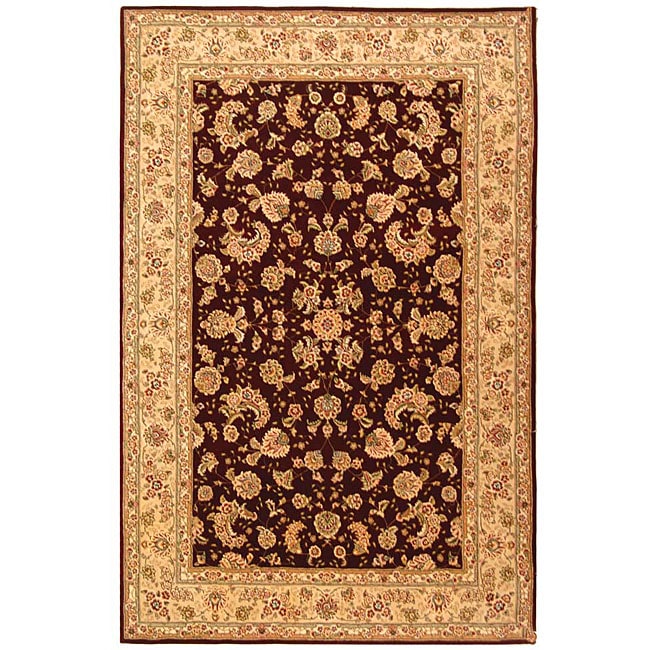 Handmade Burgundy/ Beige Wool and Silk Rug (4' x 6') Safavieh 3x5   4x6 Rugs