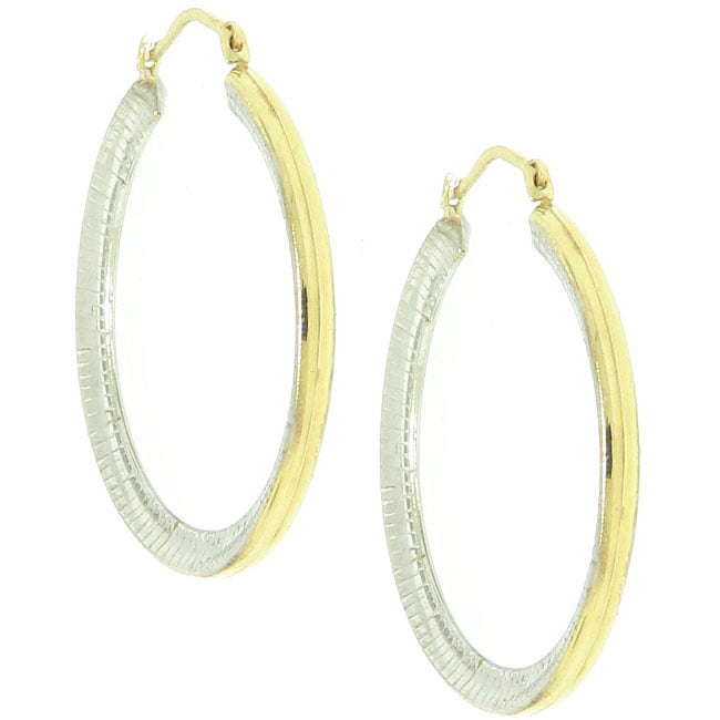 10k Yellow and White Gold Two tone Hoop Earrings Gold Earrings