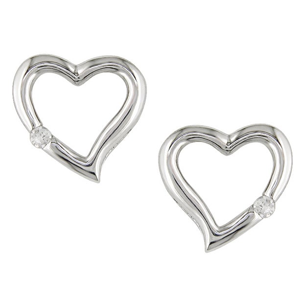 14k White Gold .03 TDW Diamond Heart Earrings  