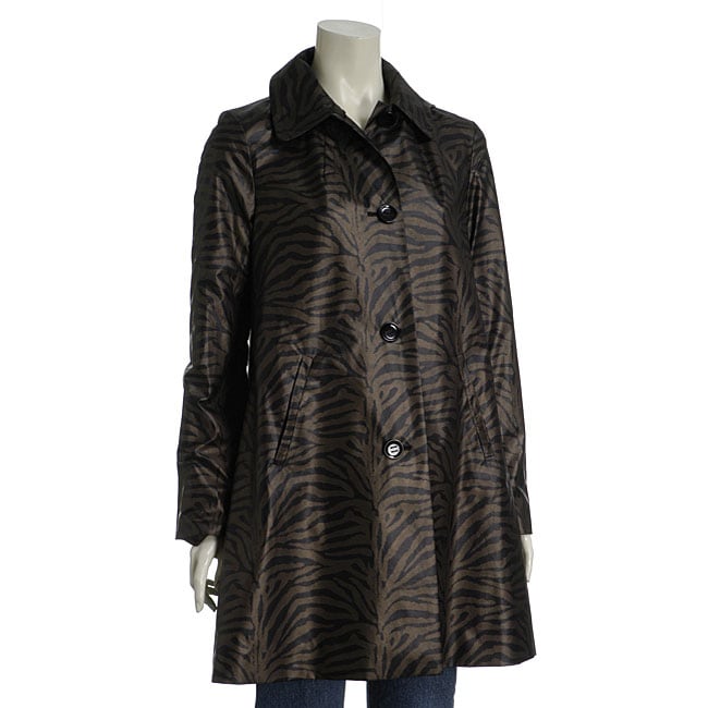 Via Spiga Womens Zebra Print Hooded Raincoat  