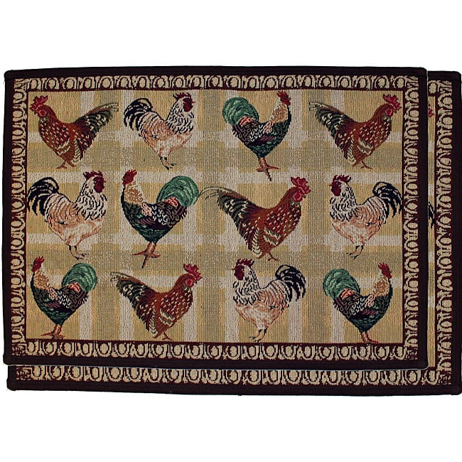 Rooster Grid Twopiece Tapestry Rug/ Runner Set Free Shipping On