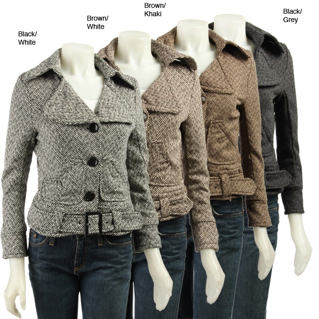 Last Kiss Womens Belted Tweed Motorcycle Jacket  