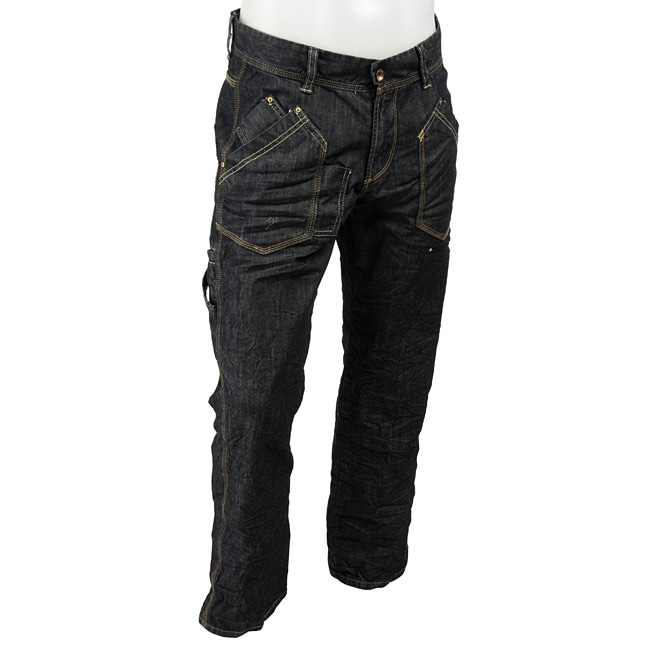 Syn Mens Dark Wash Utility Cargo Jeans  