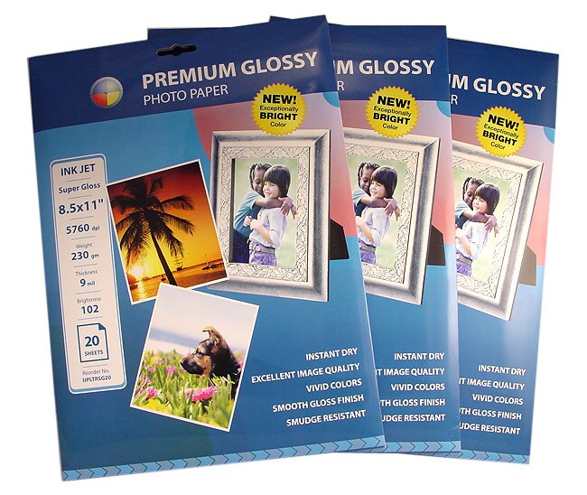 Three-pack of Premium Glossy 8.5 x 11-inch Photo Paper