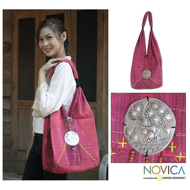 Cotton Hot Pink Thai Shoulder Bag (Thailand)  