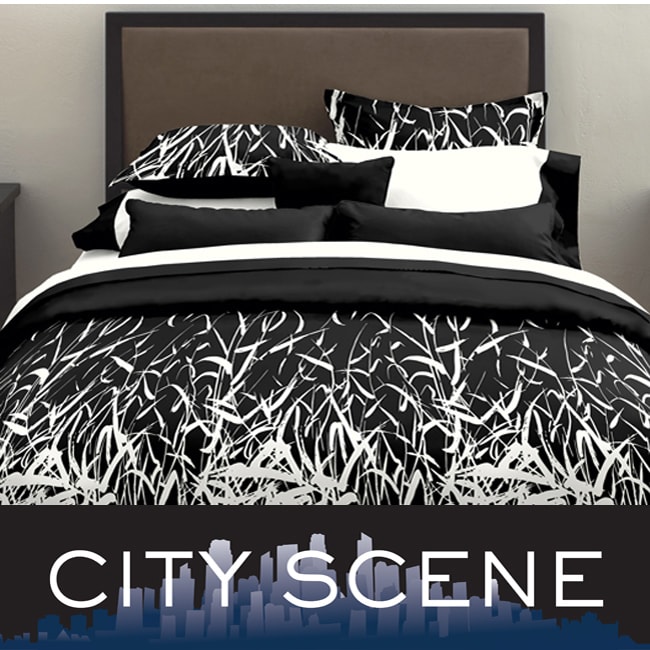   White Bamboo Print 7 piece Bed in a Bag with Sheet Set  